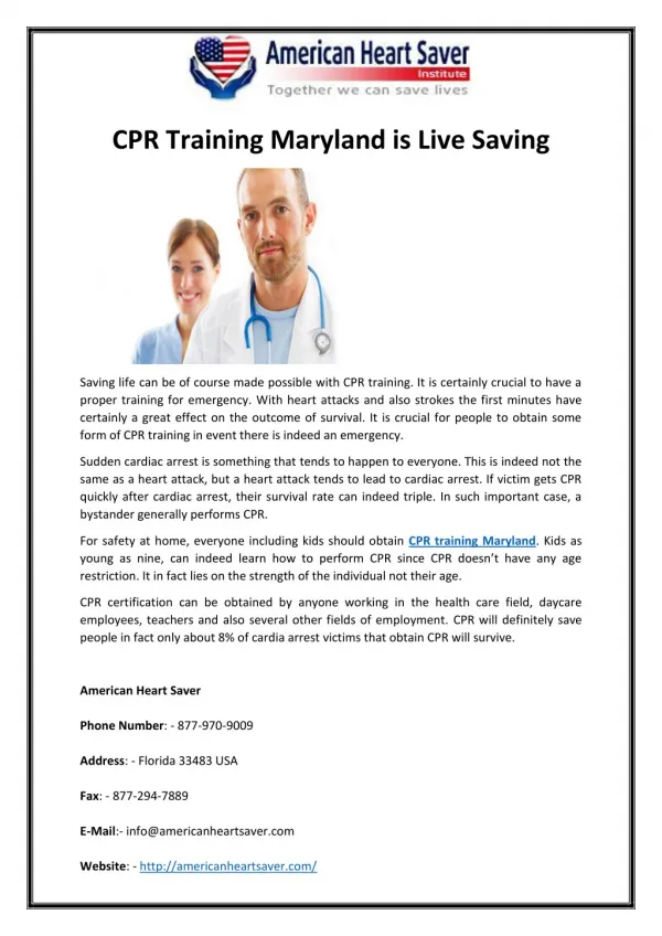 CPR Training Maryland is Live Saving