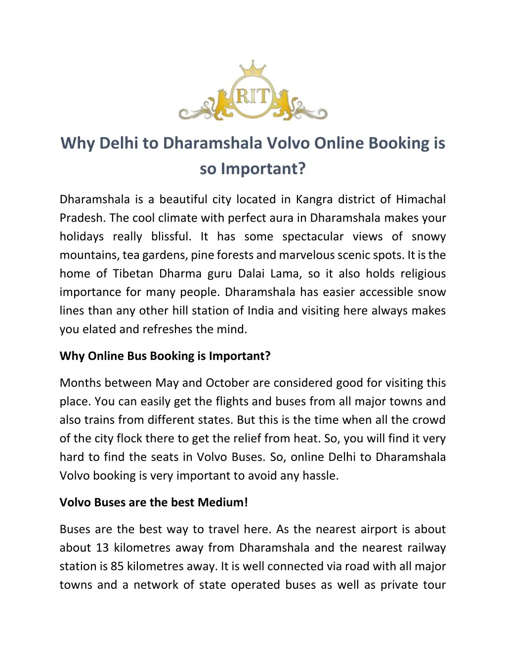 why delhi to dharamshala volvo online booking