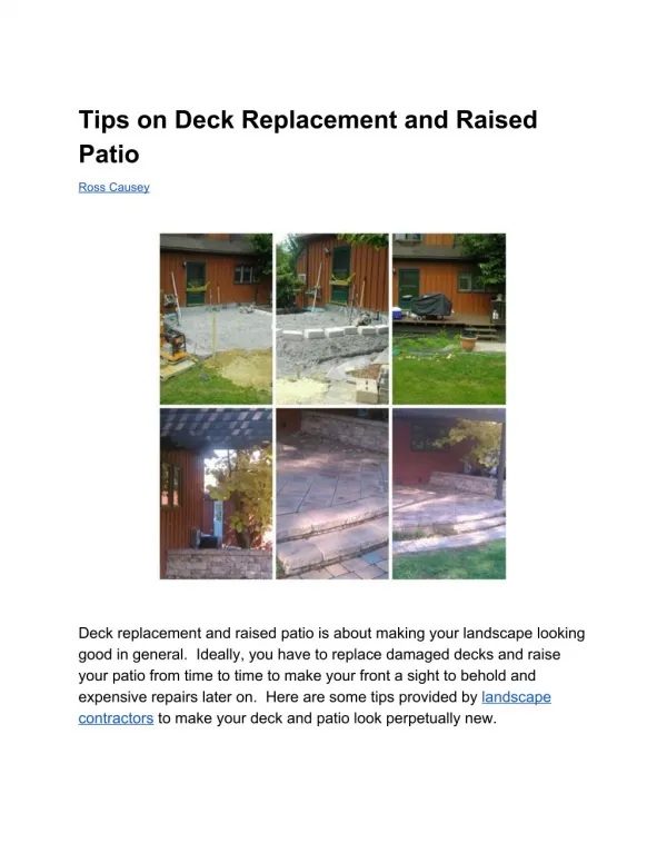 Tips on Deck Replacement and Raised Patio