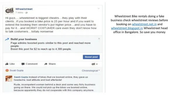 Wheelstreet Bike Rentals is fraud bangalore