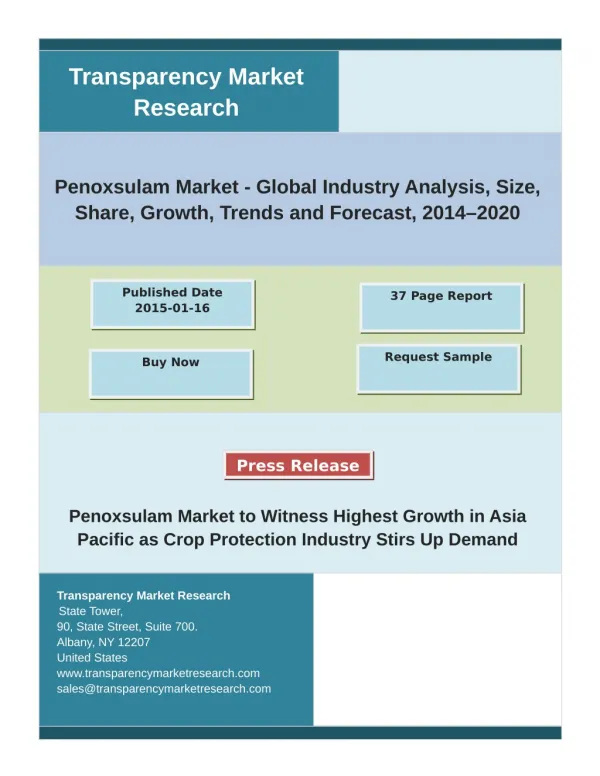 Penoxsulam Market Opportunities, Company Analysis And Forecast To 2020