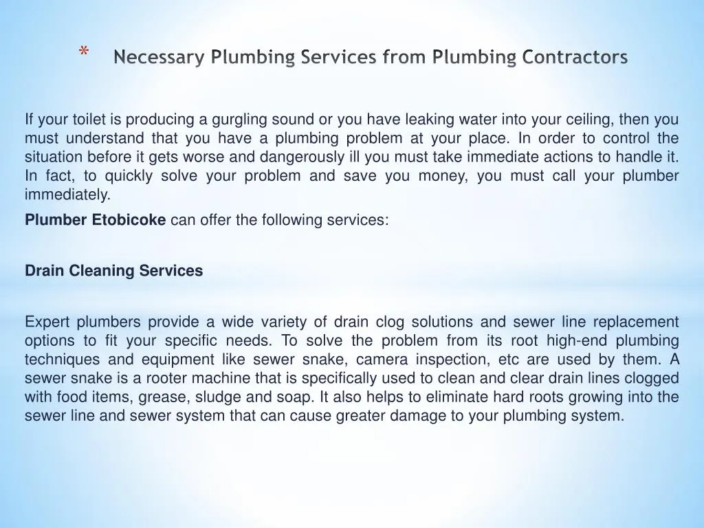 necessary plumbing services from plumbing contractors
