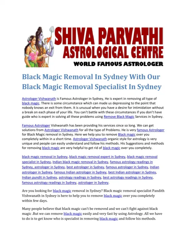 Black Magic Removal In Sydney With Our Black Magic Removal Specialist In Sydney