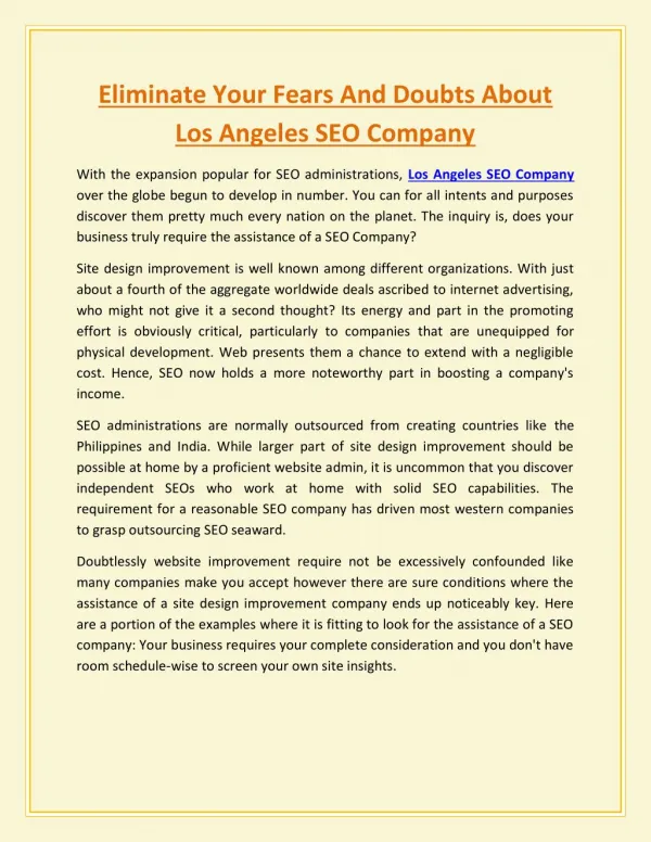 Eliminate Your Fears And Doubts About Los Angeles SEO Company