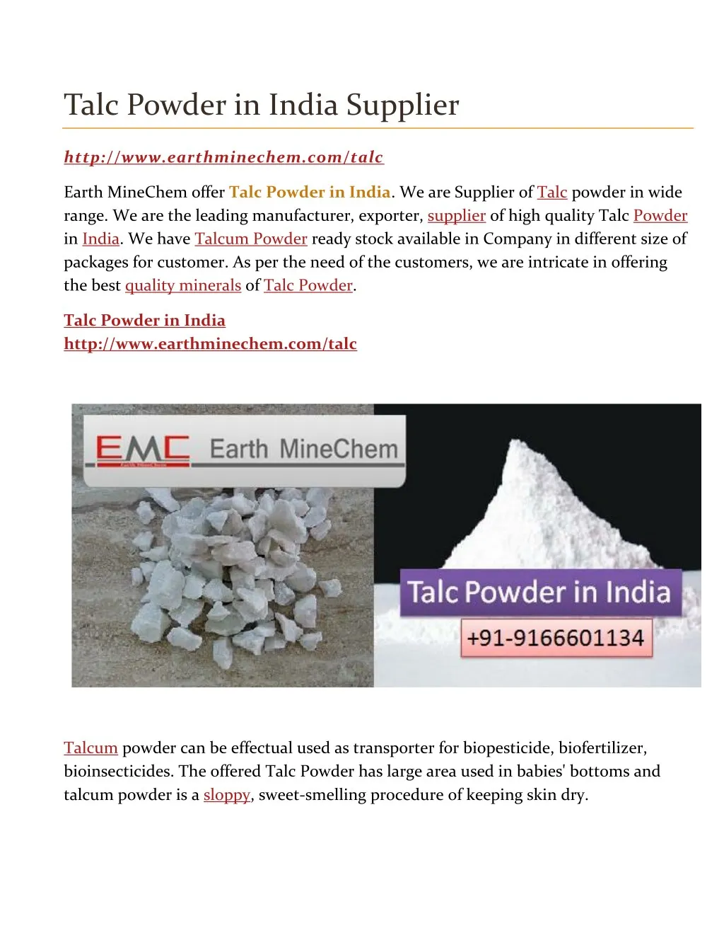 talc powder in india supplier