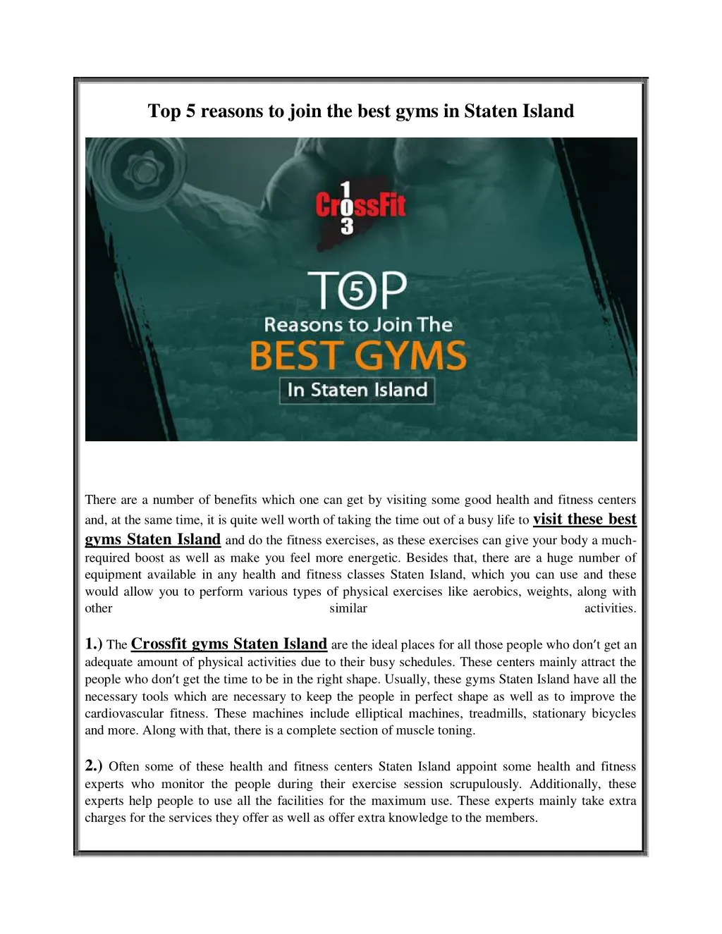 top 5 reasons to join the best gyms in staten