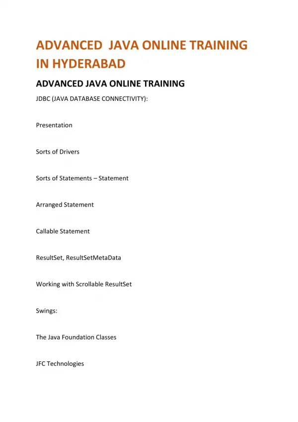 Advanced java Online Training hyderabad