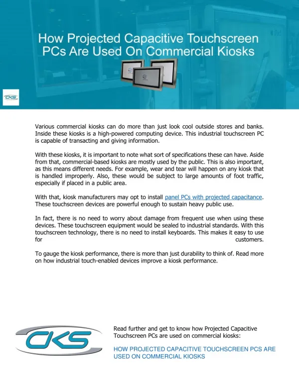 How Projected Capacitive Touchscreen PCs Are Used On Commercial Kiosks