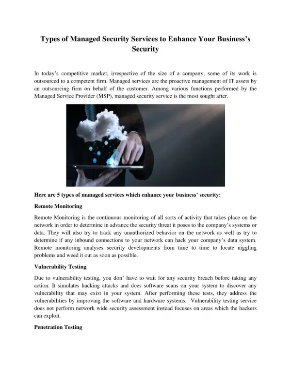 Types of Managed Security Services To Enhance Your Business Security