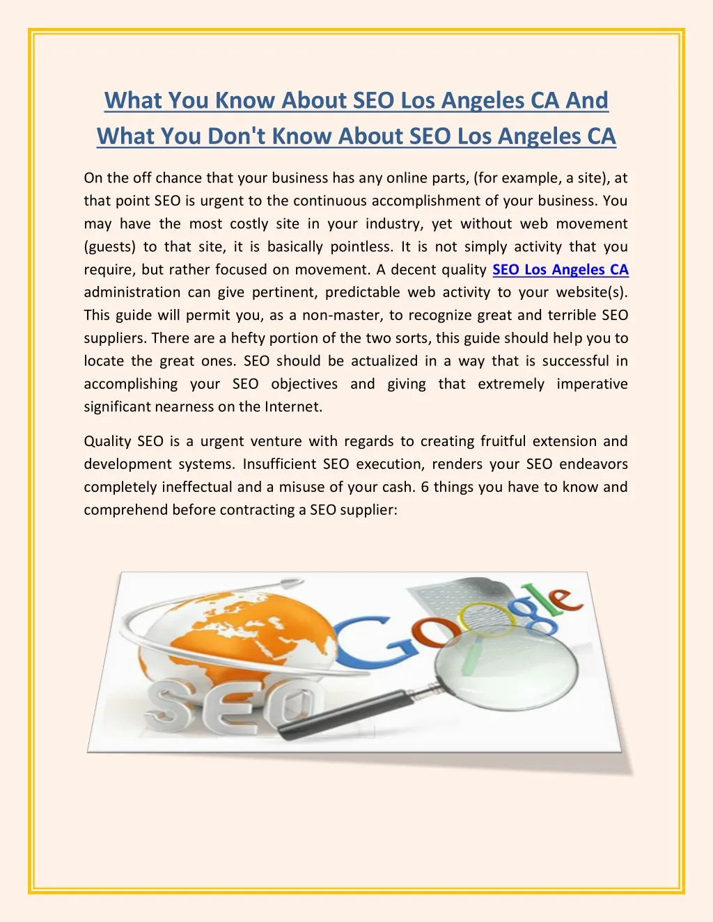 what you know about seo los angeles ca and what