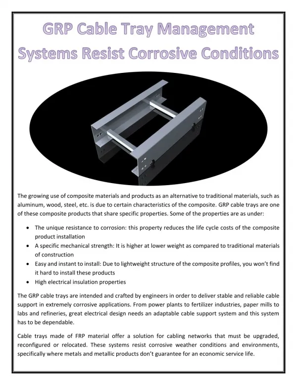 GRP Cable Tray Management Systems Resist Corrosive Conditions