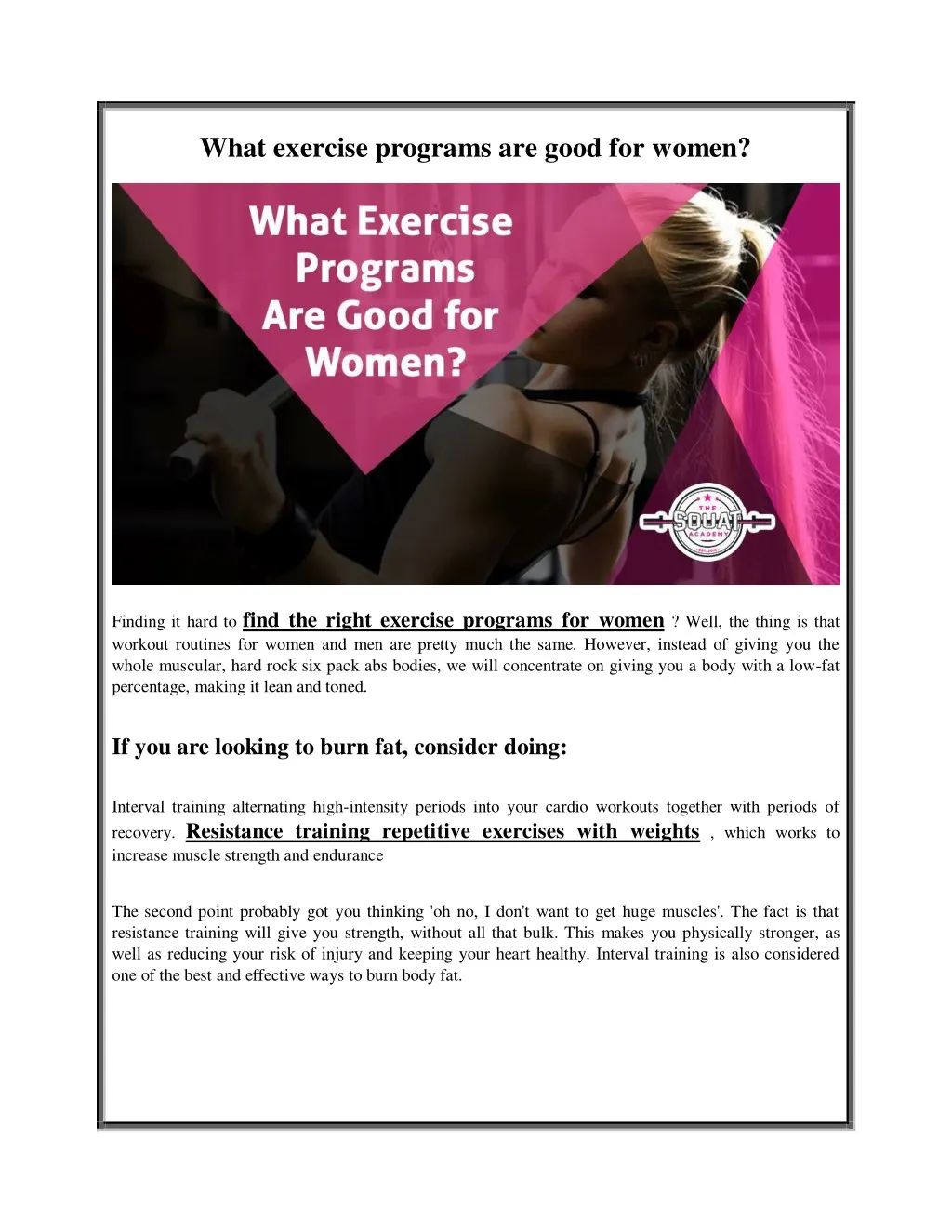 what exercise programs are good for women