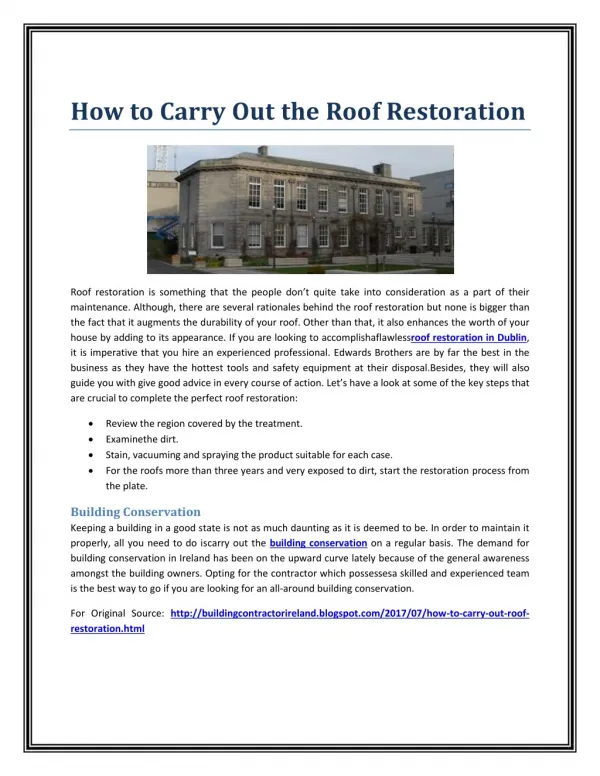 How to Carry Out the Roof Restoration