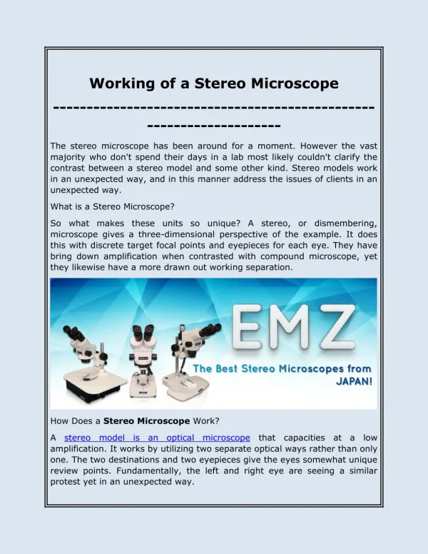 Working of a Stereo Microscope