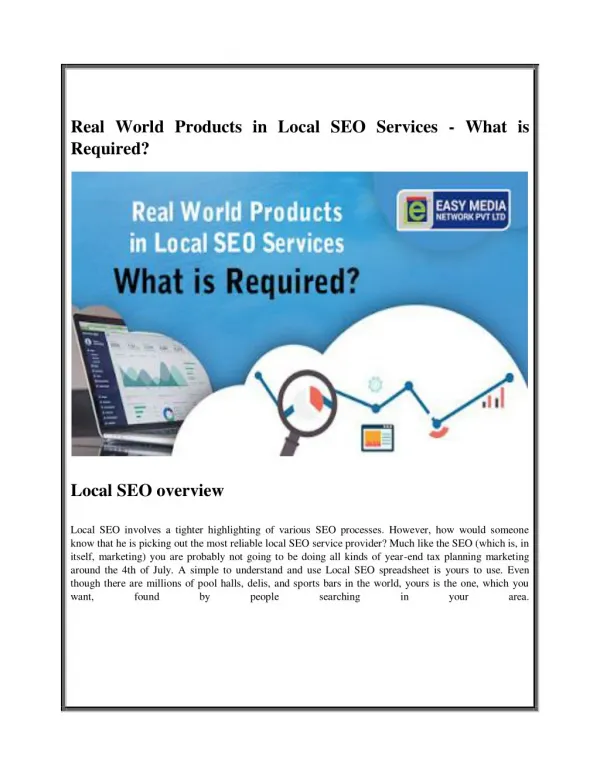 Real World Products in Local SEO Services - What is Required?