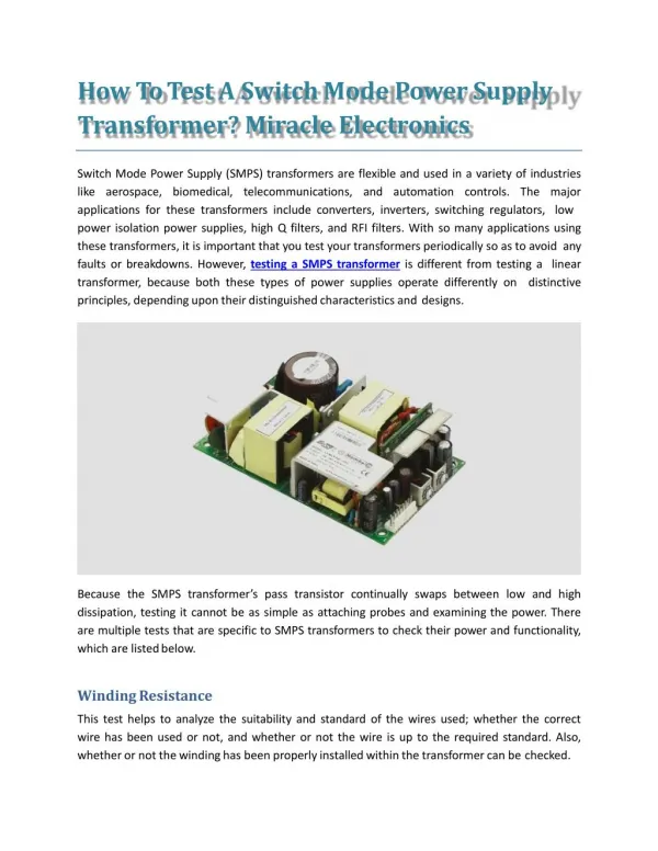 How To Test A Switch Mode Power Supply Transformer? Miracle Electronics