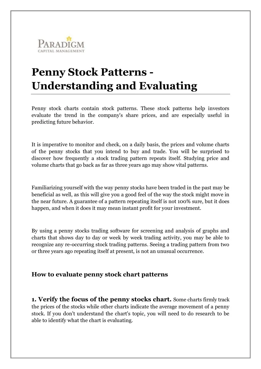 penny stock patterns understanding and evaluating