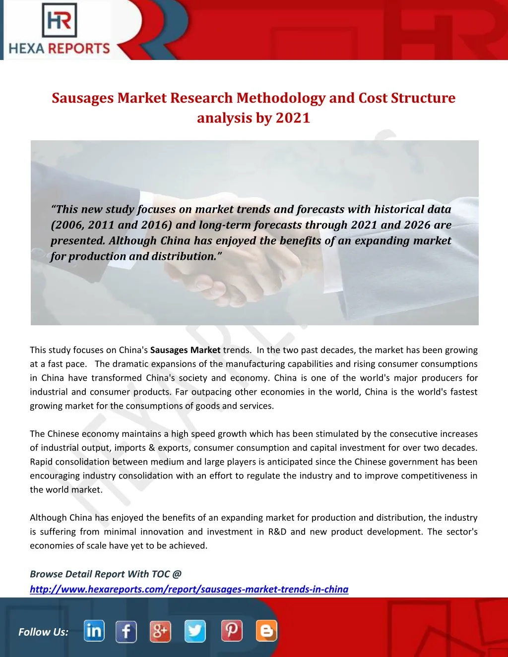 sausages market research methodology and cost