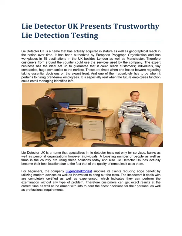 Lie Detector UK Presents Trustworthy Lie Detection Testing