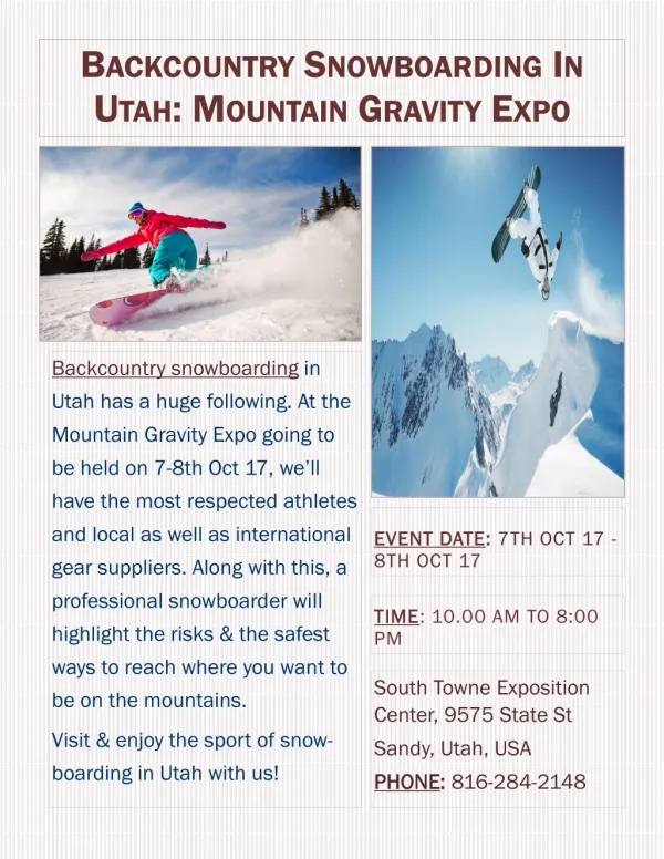 Backcountry Snowboarding in Utah: Mountain Gravity Expo