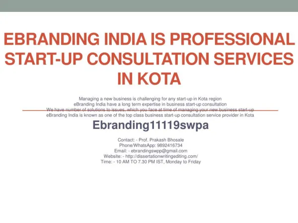 eBranding India is Professional Start-up Consultation Services in Kota
