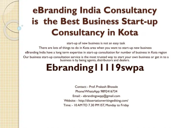 eBranding India Consultancy is the Best Business Start-up Consultancy in Kota