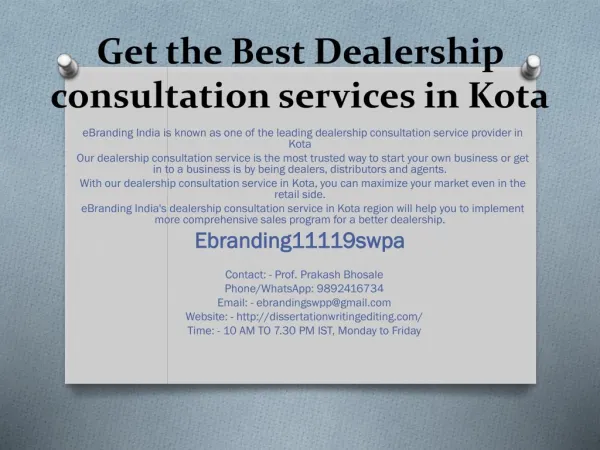 Get the Best Dealership consultation services in Kota