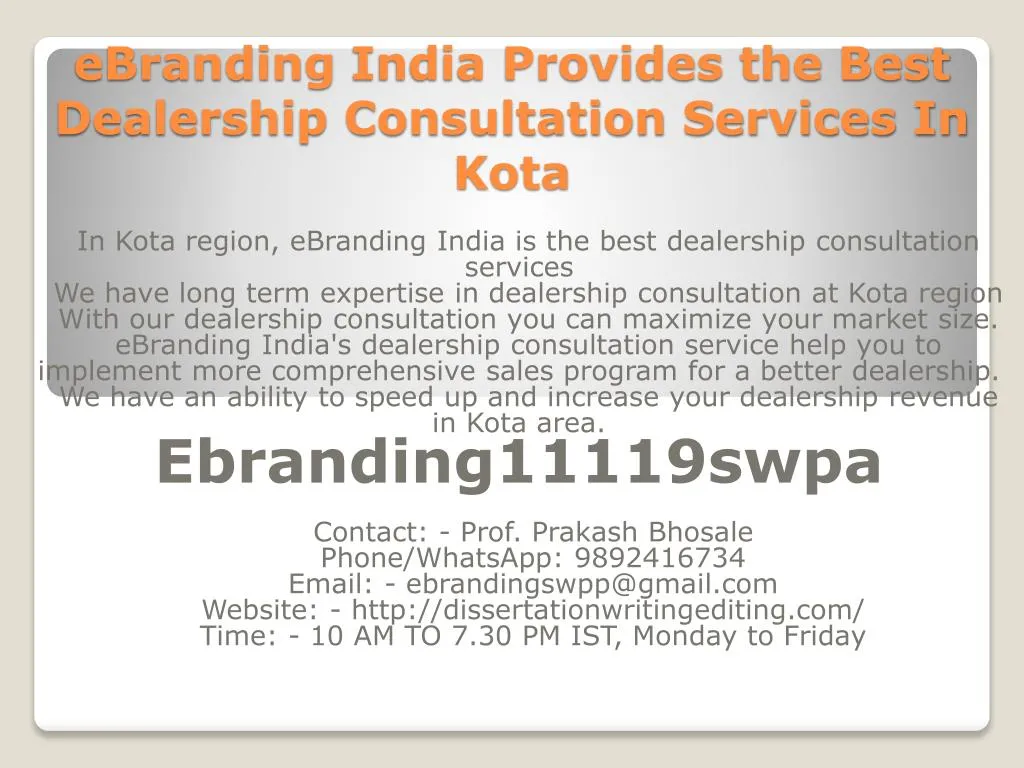 ebranding india provides the best dealership consultation services in kota