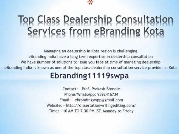 Top Class Dealership Consultation Services from eBranding Kota