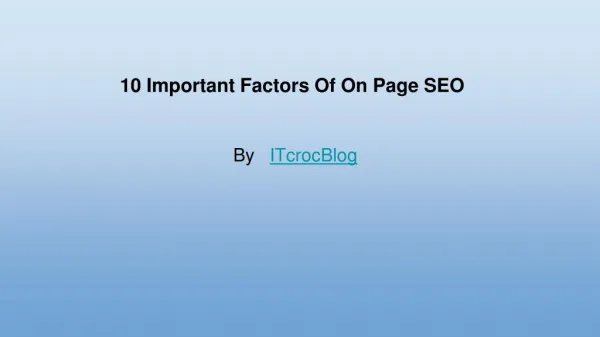 10 Important Factors Of On Page SEO