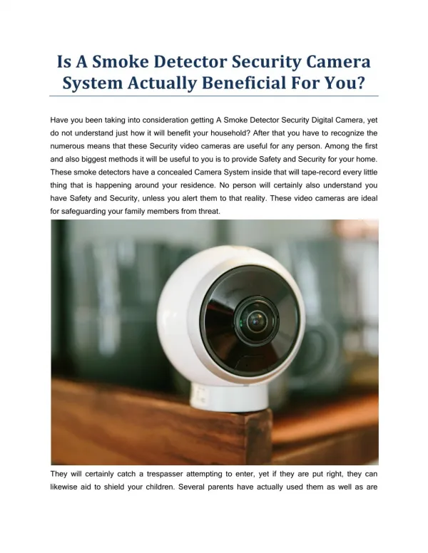 Is A Smoke Detector Security Camera System Actually Beneficial For You?