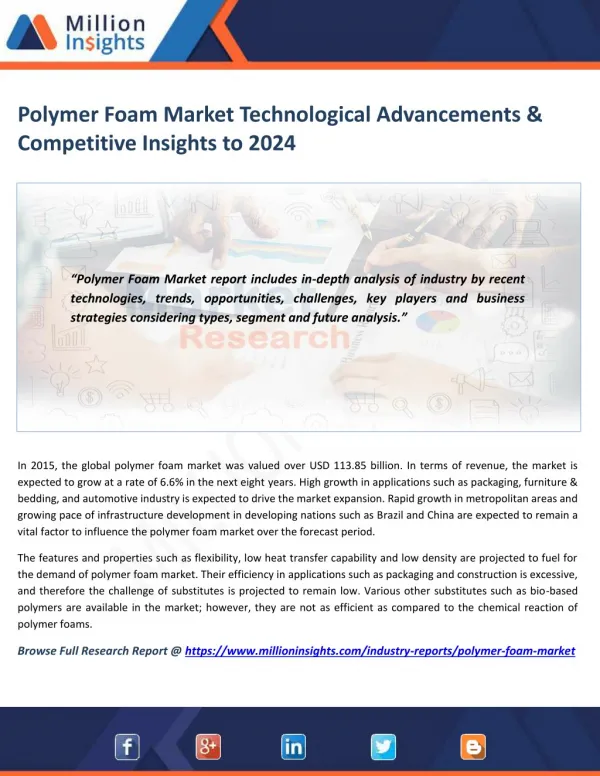 Polymer Foam Market Driver, Trends, Applications & Business Strategy Forecast 2024