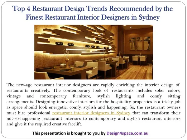 Top 4 Restaurant Design Trends Recommended by the Finest Restaurant Interior Designers in Sydney