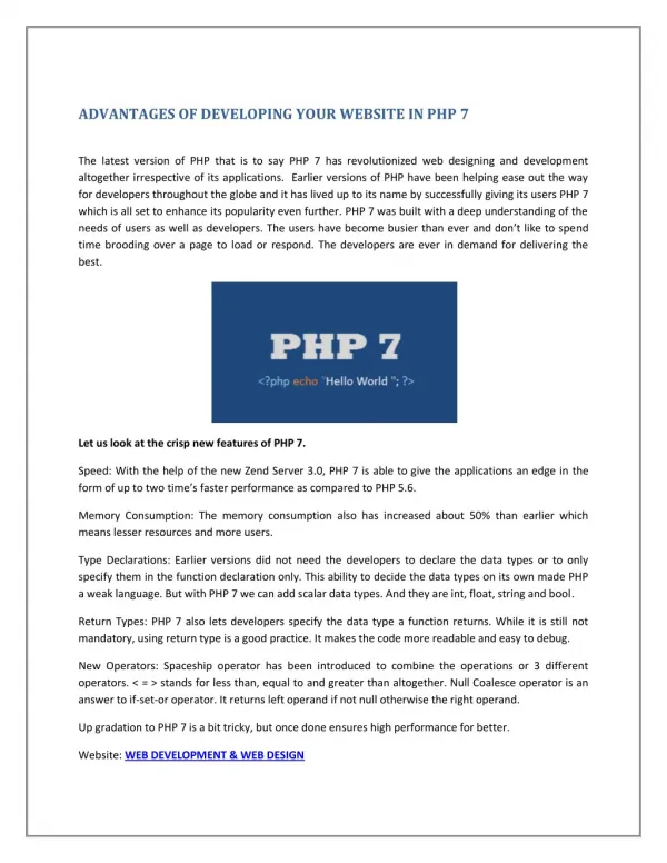 ADVANTAGES OF DEVELOPING YOUR WEBSITE IN PHP 7