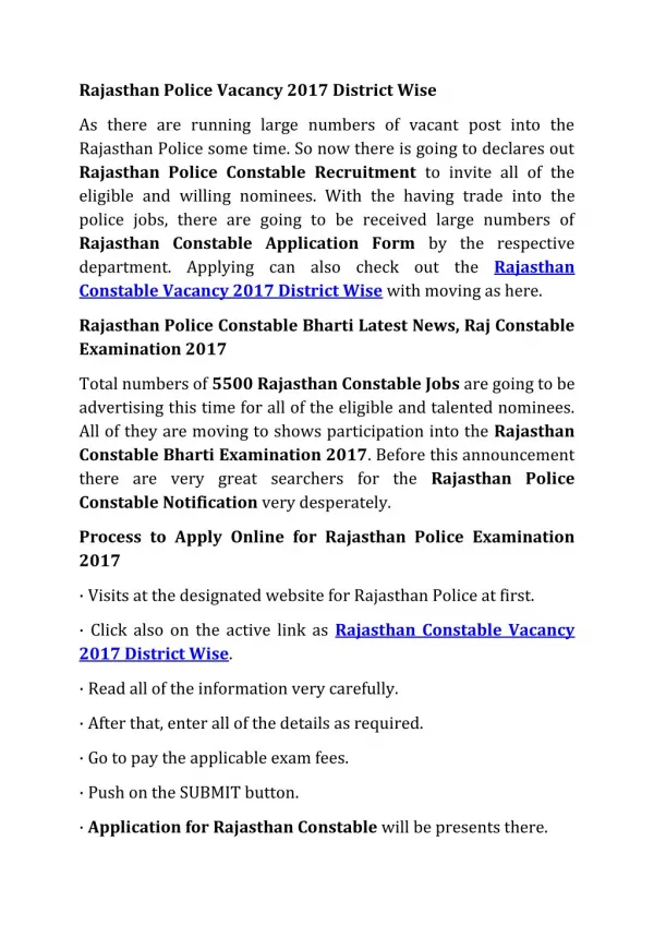 Rajasthan Police Constable Bharti 2017 Examination