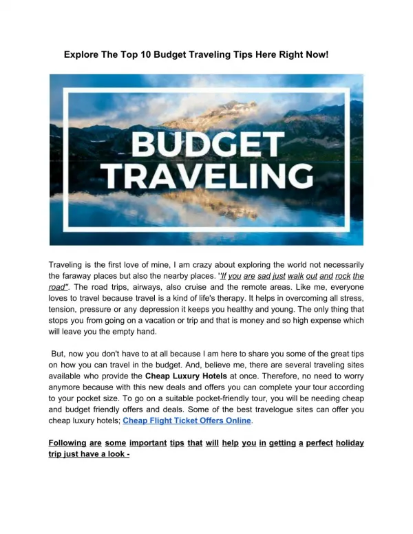 Explore The Top 10 Budget Traveling Tips Here Right Now!