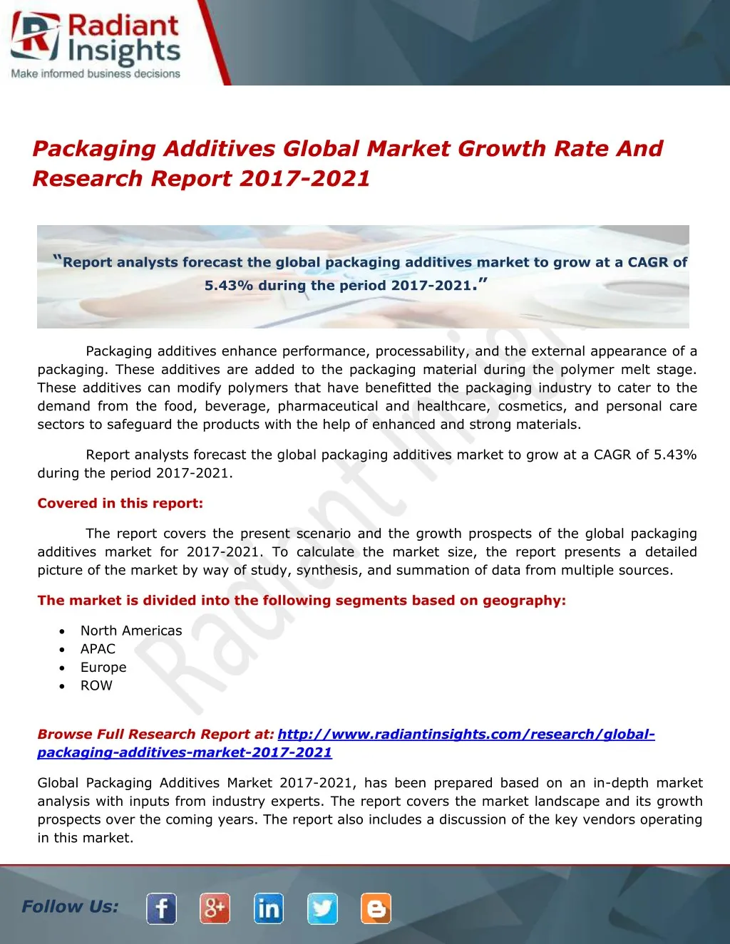 packaging additives global market growth rate