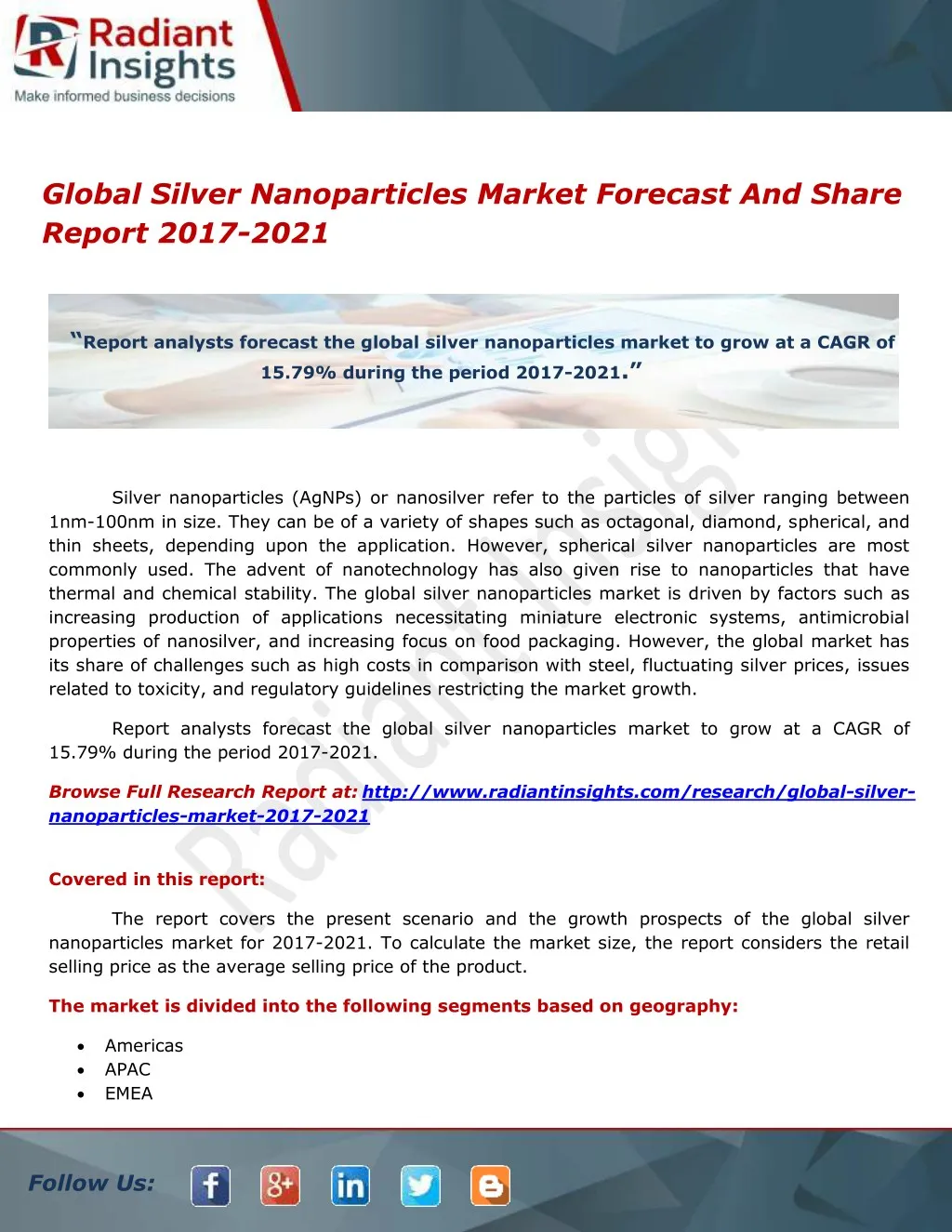 global silver nanoparticles market forecast
