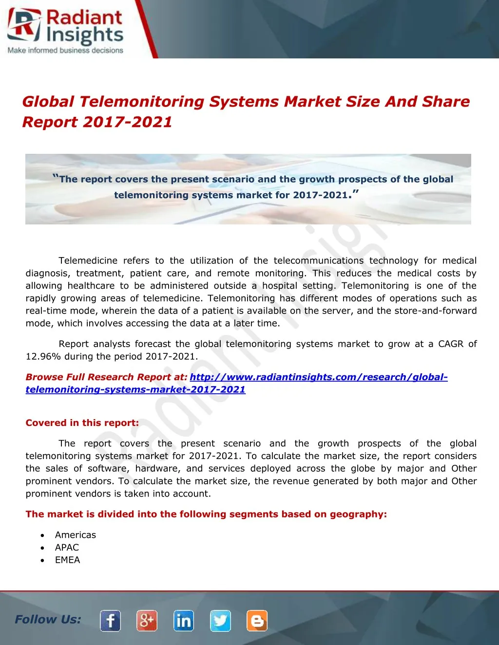 global telemonitoring systems market size