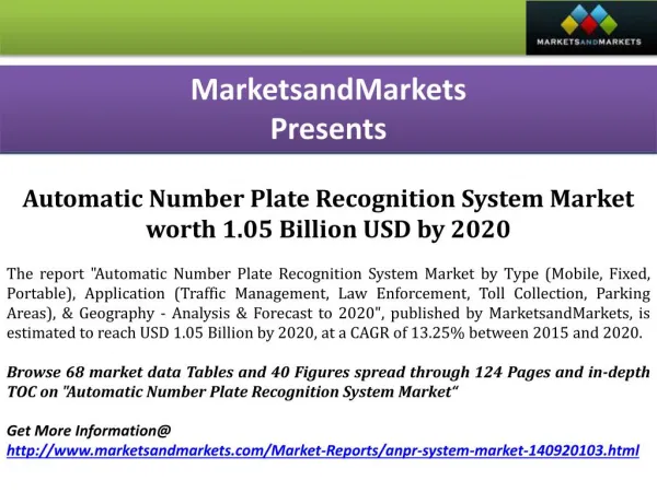 Automatic Number Plate Recognition System Market worth 1.05 Billion USD by 2020