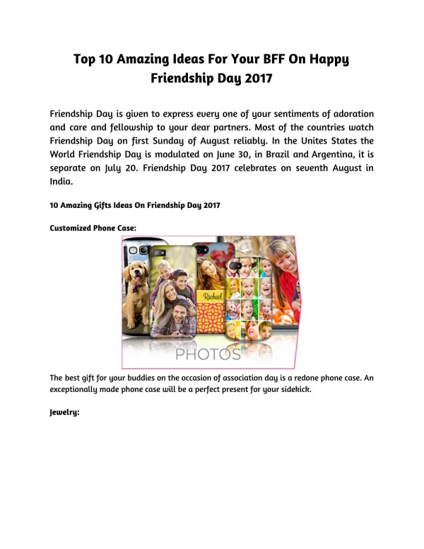 Top 10 Amazing Ideas For Your BFF On Happy Friendship Day 2017