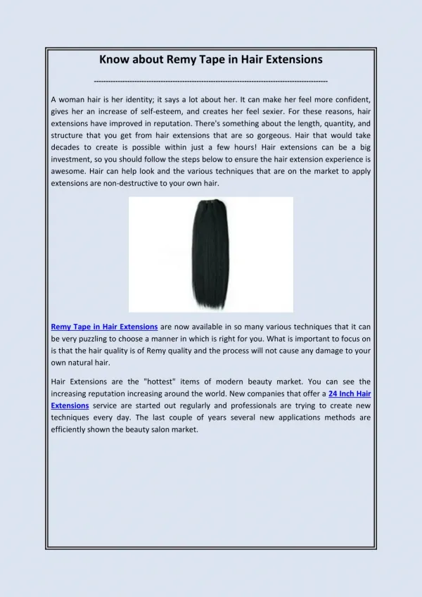 Know about Remy Tape in Hair Extensions