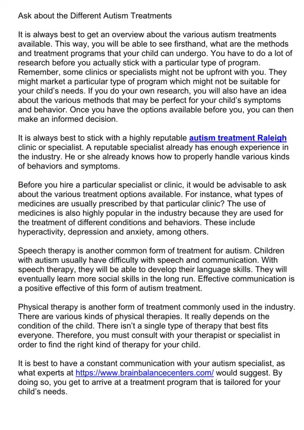 Ask about the Different Autism Treatments