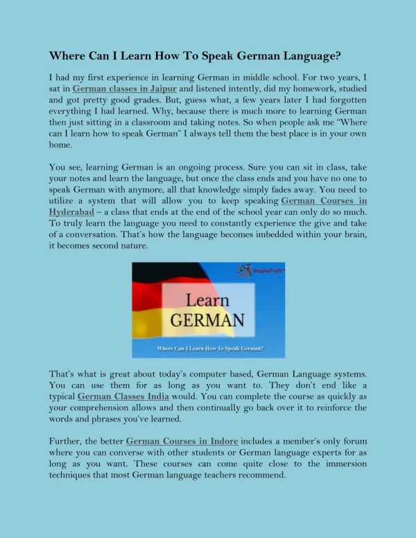 Where Can I Learn How To Speak German Language?