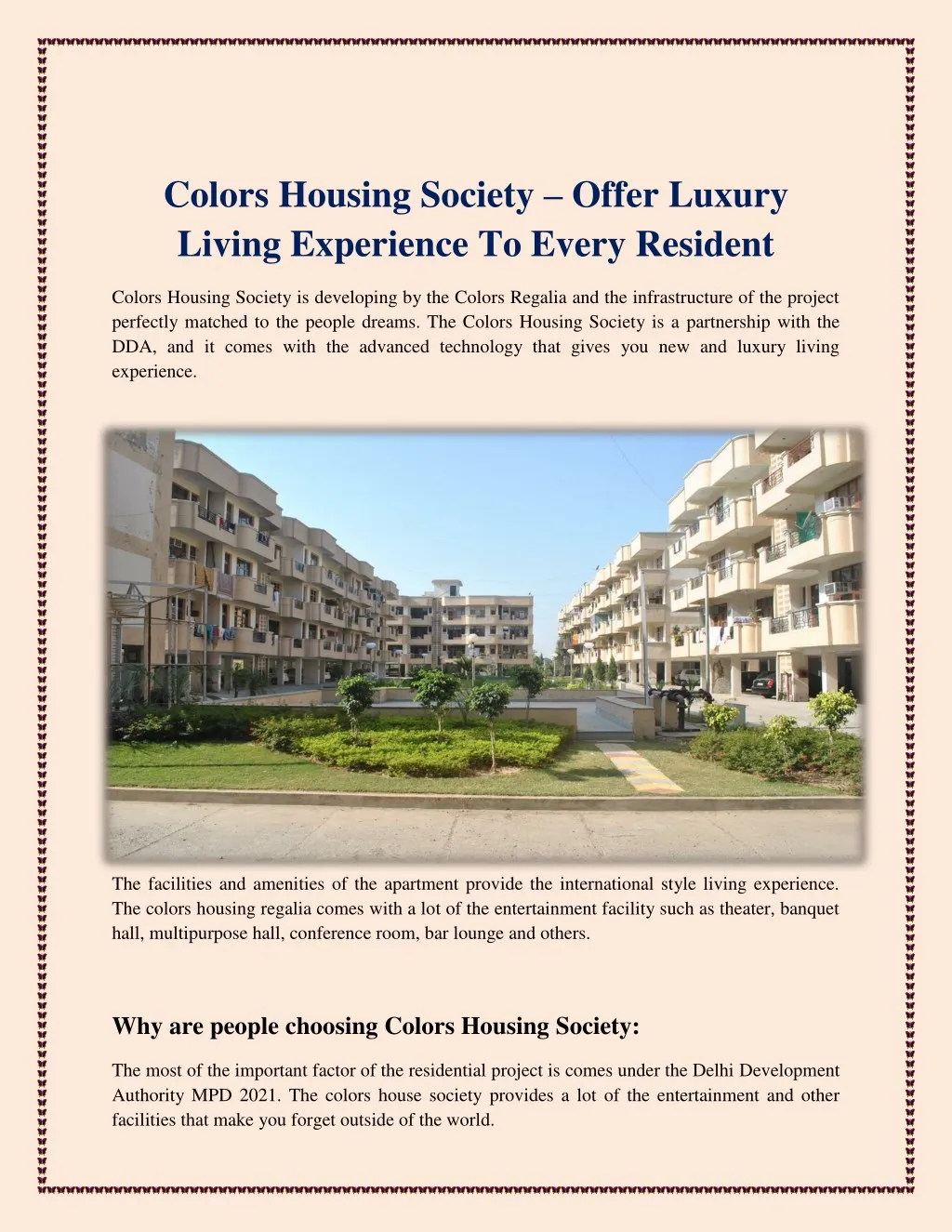 colors housing society offer luxury living