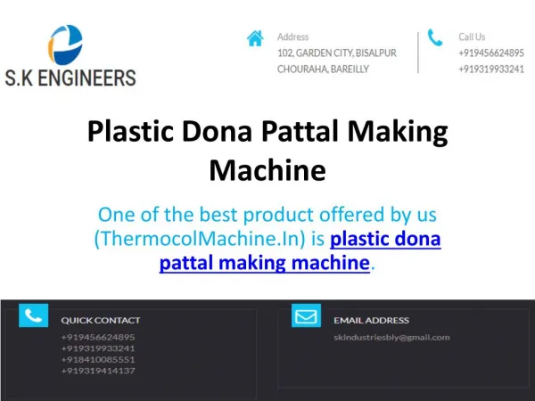 Plastic Dona Pattal Making Machine