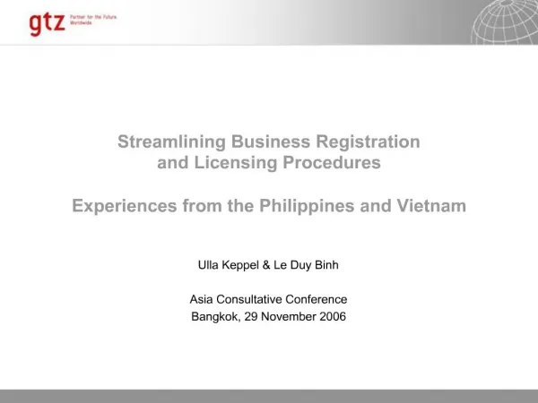 Streamlining Business Registration and Licensing Procedures Experiences from the Philippines and Vietnam