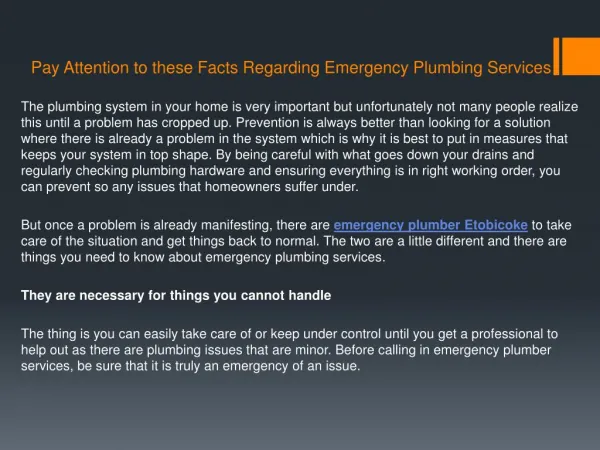 Pay Attention to these Facts Regarding Emergency Plumbing Services