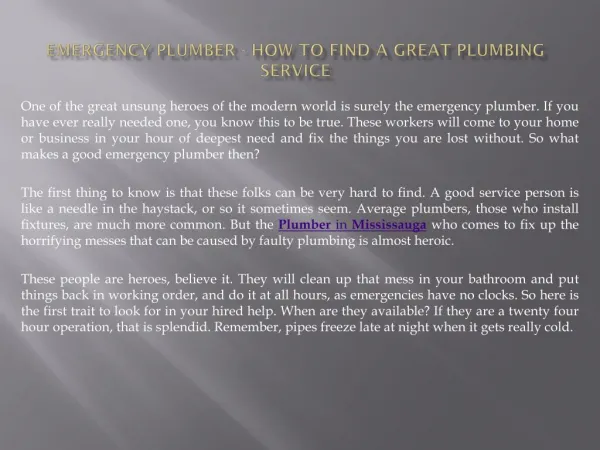 Emergency Plumber - How to Find a Great Plumbing Service