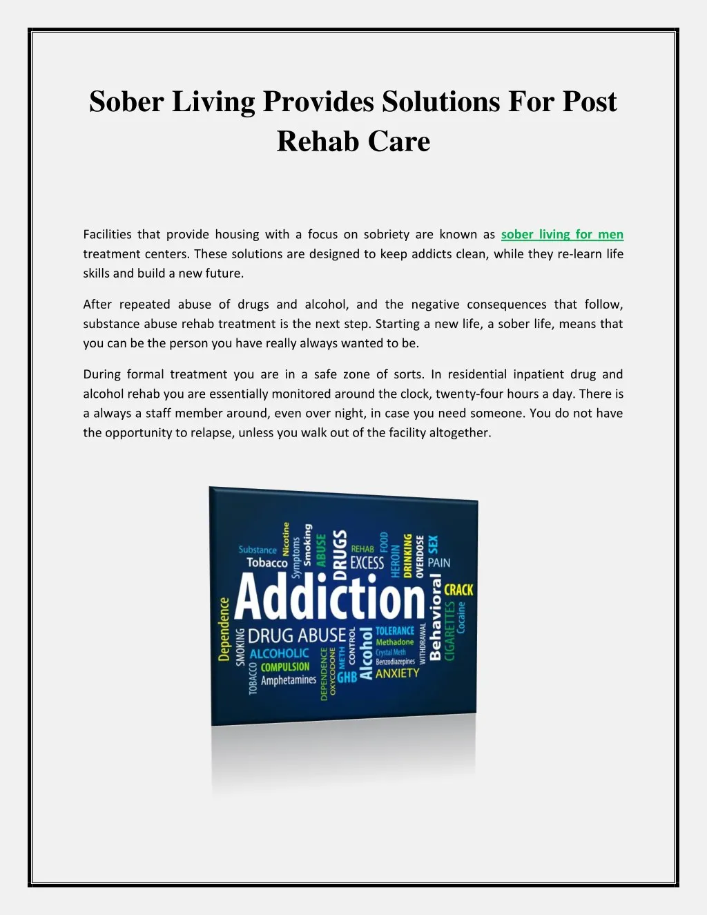 sober living provides solutions for post rehab